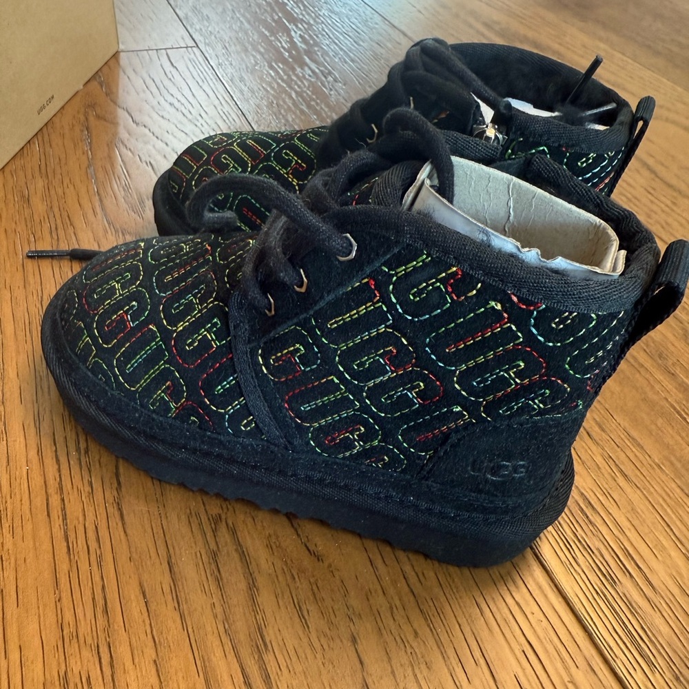 Brand-New UGG Kids Black Boots with Colorful Stitching